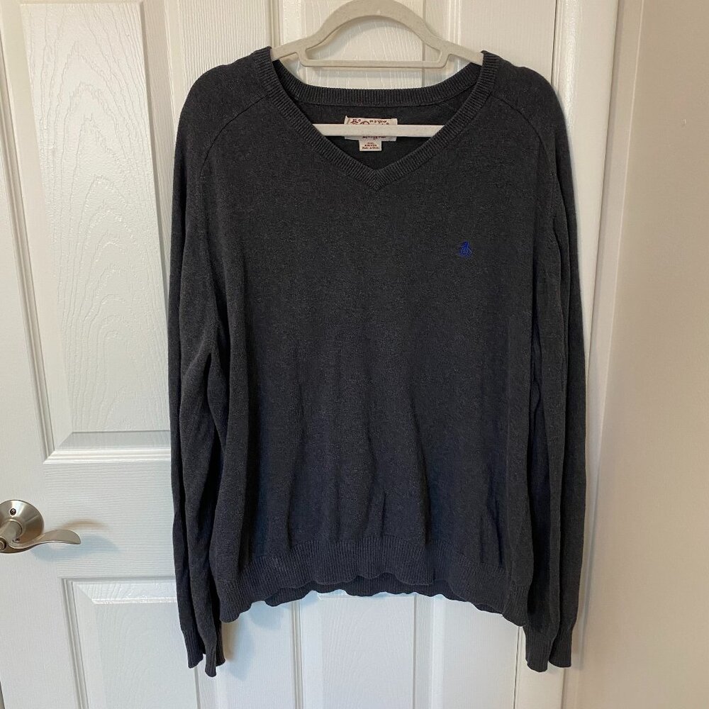 Original‎ Penguin 100% Cotton V-Neck Sweater Grey Men's XXL